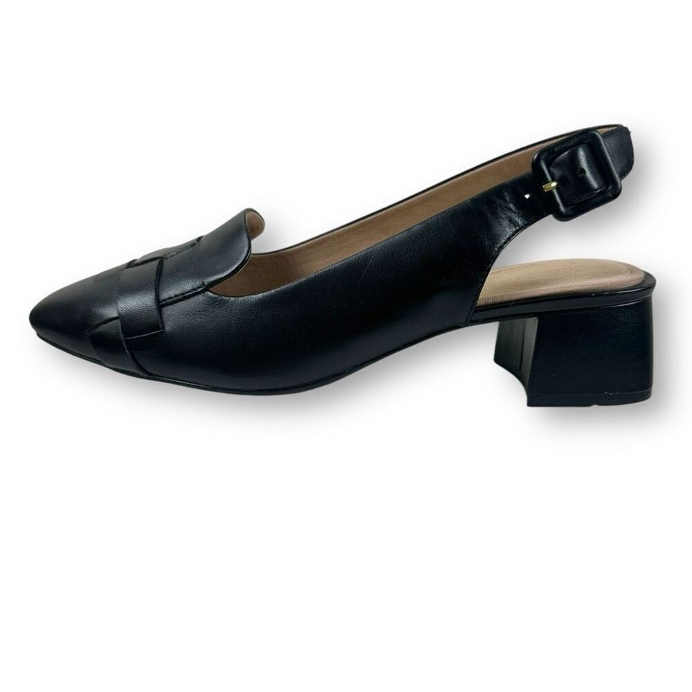 Rockport 8.5 Woven Leather Slingback Block Heel Preppy Contemporary Academia